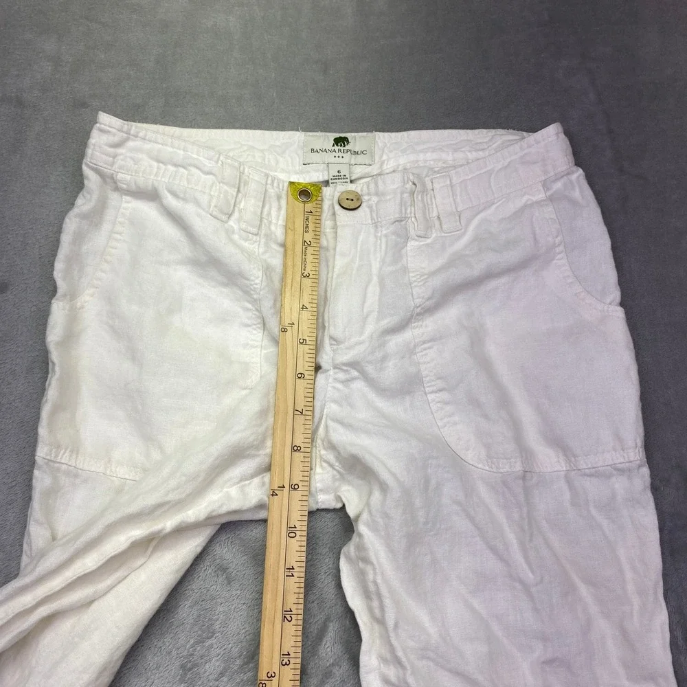 Banana Republic White 100% Organic Linen Wide Leg Patch Pocket Pants Womens 6